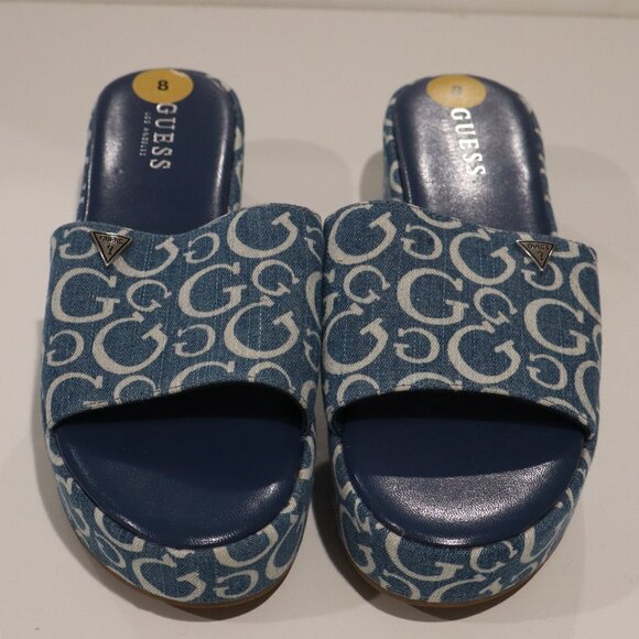Guess Blue Platform Open Toe Slides - Size 8 PERFECT CONDITION! - Picture 1 of 8